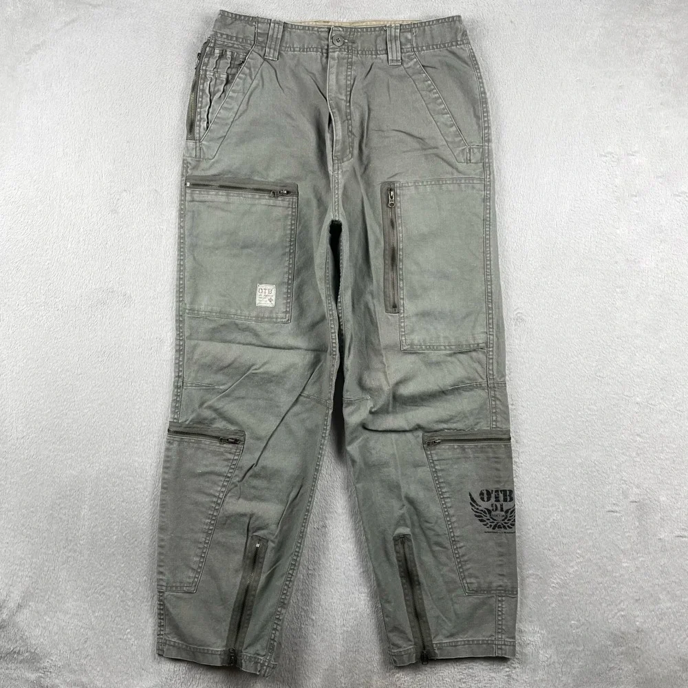 Vintage OTB Baggy Cargo Pants Mens 32x29 Beige Zip Hem Paratrooper